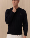 Maglia Lacoste Blu in lana cardata con dettagli a treccia AH2924166 LACOSTE