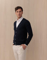 Cardigan BARBA Blu in Lana Vergine a Coste 7000 25213598 BARBA
